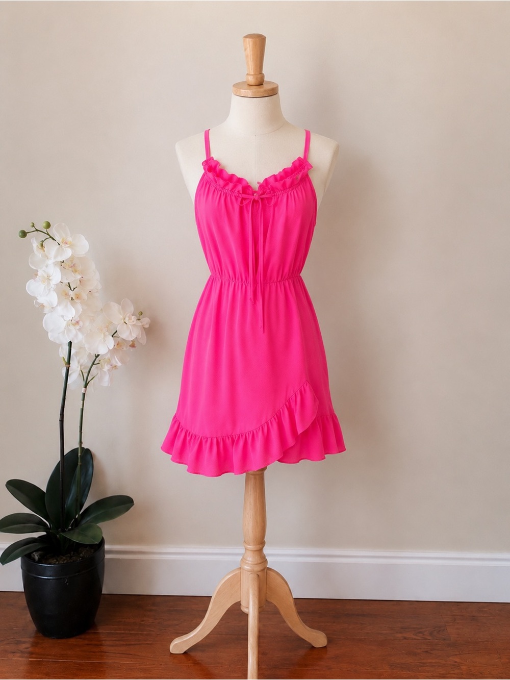 Naked Zebra Hot Pink Ruffle Detail Mini Dress